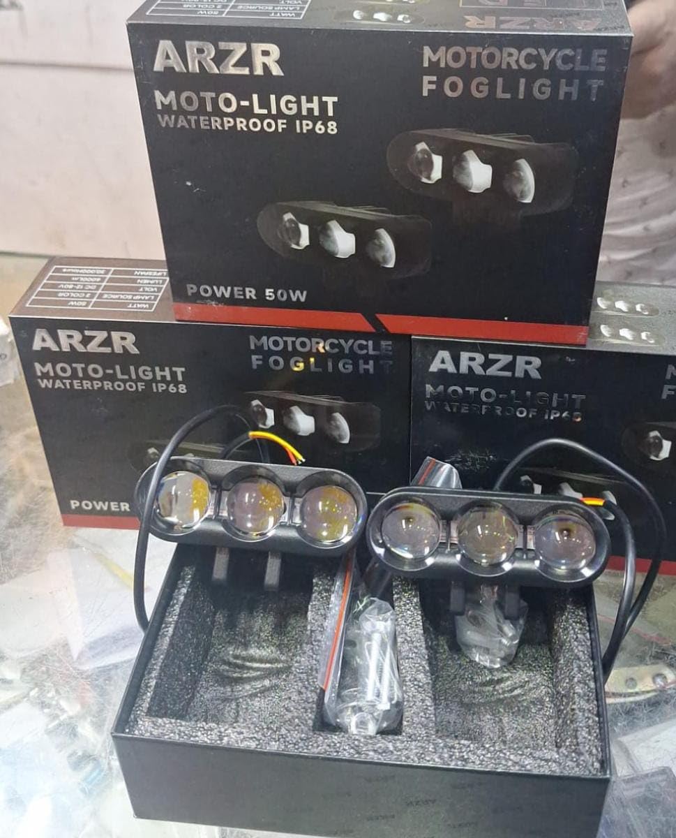 ARZR Motorcycle Fog Light, Waterproof IP68, 50W Moto-Light, Black, 6 LED Lights